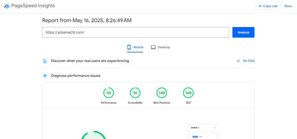 page speed insights